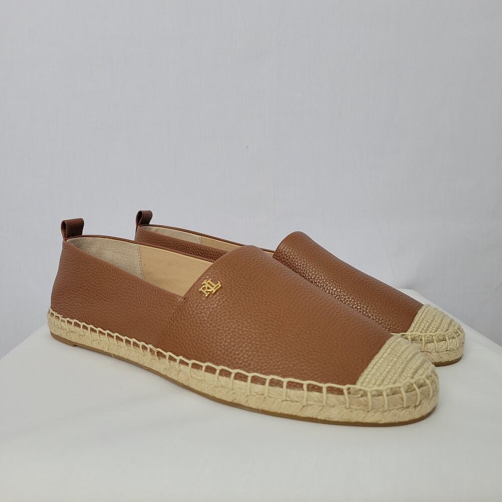 Lauren Ralph Lauren Camryn Tumbled Leather Espadrille size in 10 Deep Saddle Tan